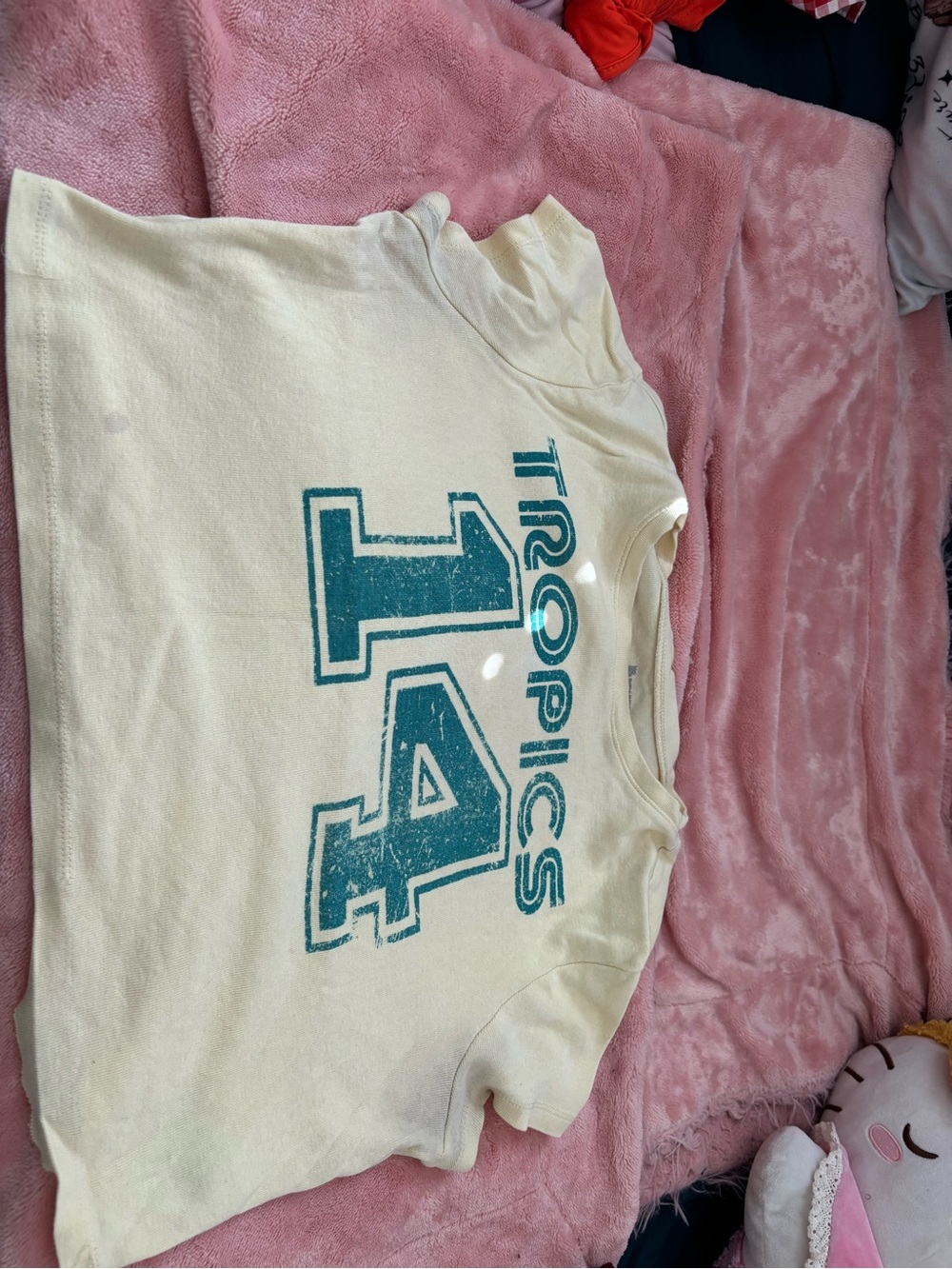 Cream Short-Sleeve Graphic Tee with Teal 'Tropics 14' Print